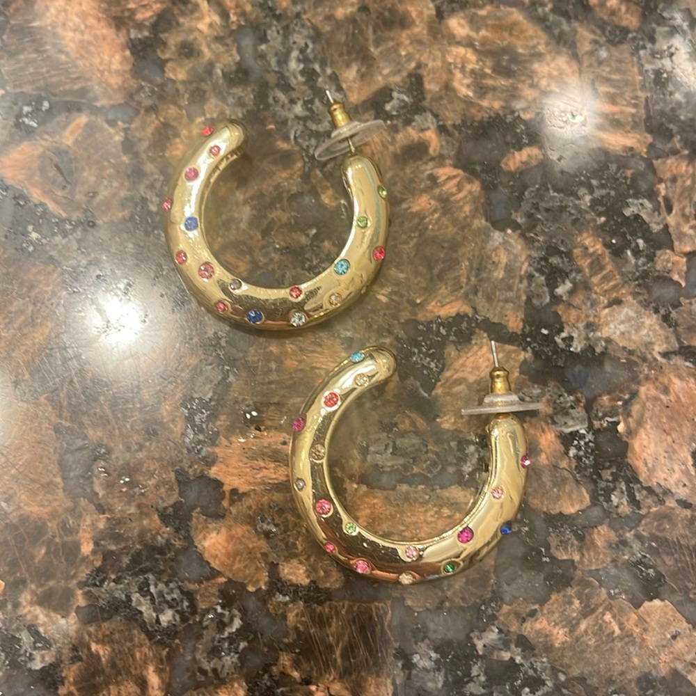 Bauble Bar earrings. About 2” wide. Beautiful multicolor crystals